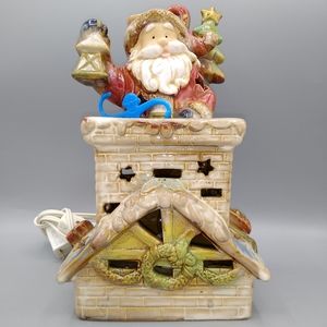 Elements Christmas Light-Up Santa in Chimney Ceramic Holiday Decor Vintage
